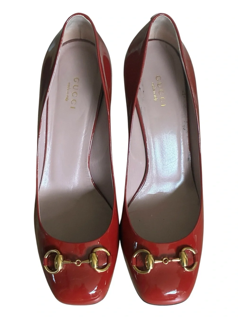 Gucci Red Patent Leather Classic Gold Horsebit Closed Toe Pump Heel Size US 10 - Picture 7 of 15